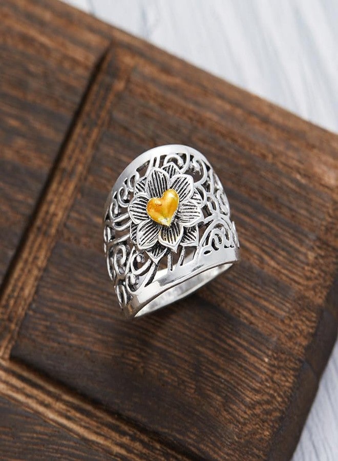 BlingNook Chunky Silver Boho Rings For Women, Vintage Style Heart Shaped Bohemia Trendy Stackable Ring Non Tarnish Mother Jewelry Wife Gift (Silver BOHO, 6) - Image 2